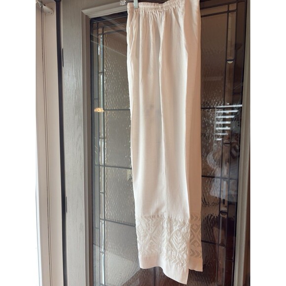 "Behbud Boutique"  Size Large White Embroidery  Pant Pakistani Linen  Blend Boho - Picture 7 of 8